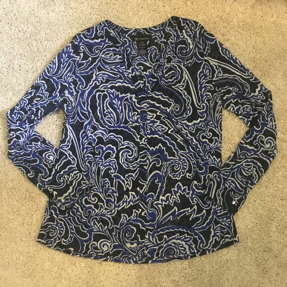 Vintage 90s Nylon Mesh Paisley Clouds Button Up Dress Shirt + Cami - Picture 7 of 16